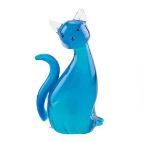 BLUE KITTY CAT ART GLASS