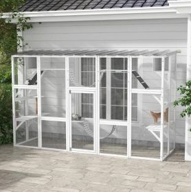 Catio Playground Cat Window Box Outside Enclosure, Wooden Outdoor Cat House with Weather Protection Roof for Multiple Kitties