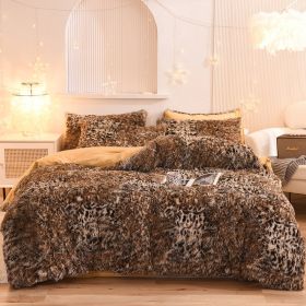Luxury Thick Fleece Duvet Cover Queen King Winter Warm Bed Quilt Cover Pillowcase Fluffy Plush Shaggy Bedclothes Bedding Set Winter Body Keep War (Option: Leopard print-1.2meter bed sheet)