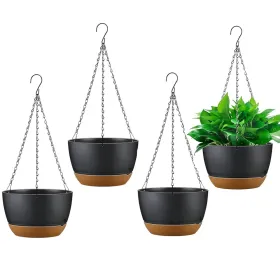 4Pcs Hanging Planter with 9.64In Diameter Drainage Holes Removable Self-Watering Tray Plastic Hanging Flower Plant Pots For Indoor Outdoor Herb I (Option: PlantHanger)