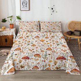 4 Pcs Of Forest Mushroom Natural Style Printed Series Beds, 1 Bedsheet, 1 Bed Sheet, And 2 Pillowcases Bedding, Suitable For All Seasons (Option: Twin-white)
