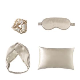 Double-sided Silk Eye Mask Pillowcase Hair Tie Four-piece Set (Option: Champagne)